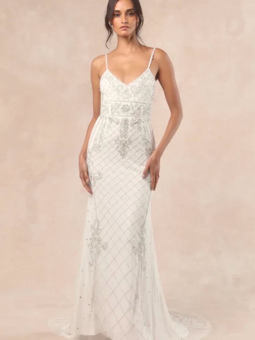 Lulu's Ivory Beaded Spaghetti-Strap Wedding Gown